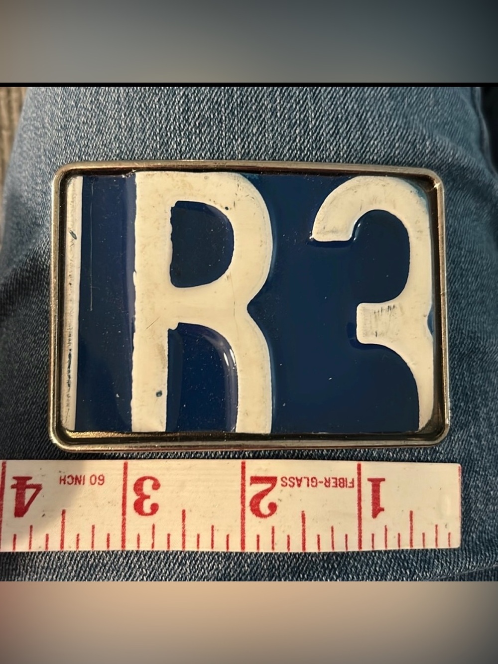 License plate belt buckle NEW artisan made blue white buckle R3 one of a kind - Picture 9 of 10